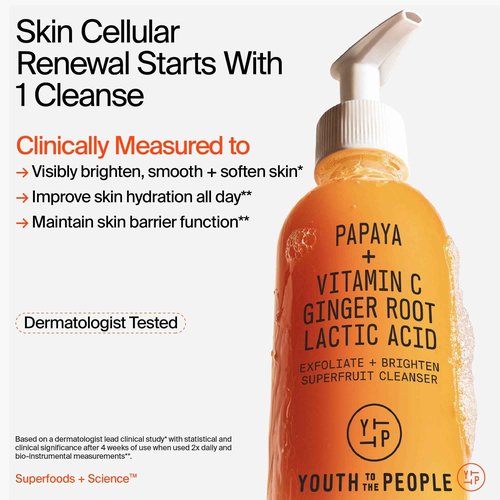 Youth To The People Supercharged Cleansing Duo - Bestselling Superfood Kale + Green Tea Face Wash (8oz) - Superfruit Papaya + Vitamin C Gentle Exfoliating Cleanser (5oz) - Vegan