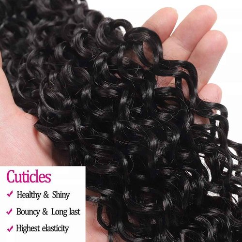 Taziza Human Hair Bundles with Closure Water Wave(16 18 20+14,Free Part) Brazilian Virgin Human Hair 3 Bundles and Closure Wet and Wavy Natural Color