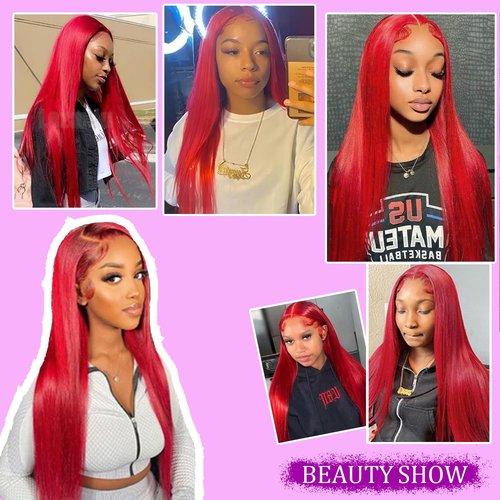PANDA ANGEL Burgundy Lace Front Wigs Human Hair Straight Dark Red Colored 26 Inch 13x4 HD Lace Frontal Wigs for Women Human Hair Pre Plucked Red Burgundy Glueless Human Hair Wigs with Baby Hair