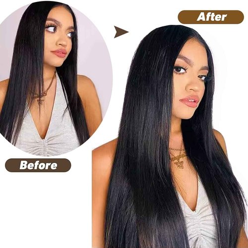 18" Clip in Human Hair Extensions Full Head 150g 7 Pieces 16 Clips Natural Black Double Weft Brazilian Real Remy Hair Extensions Thick Straight Silky (18",150g #1B)