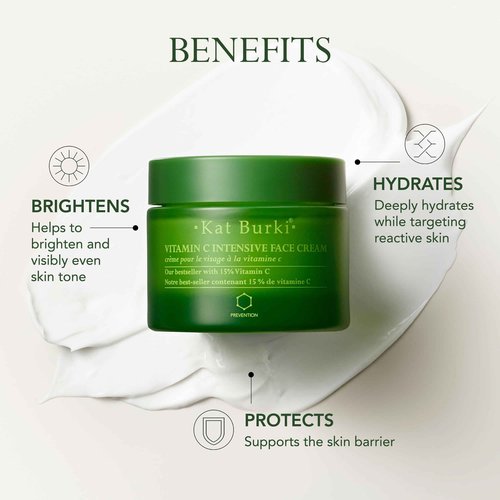 KAT BURKI 15% Stabilized Vitamin C Intensive Face Cream, Radiance-Boosting Moisturizer for Glowing, Hydrated Skin, 1 Fl Oz