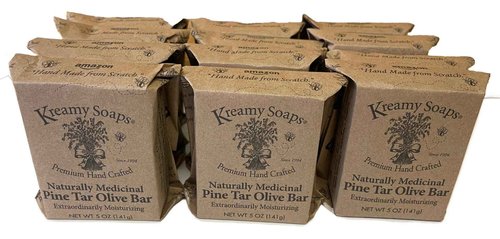 Kreamy Soaps Premium Hand Crafted Wholesome Pine Tar Olive Bars - 12 Pack