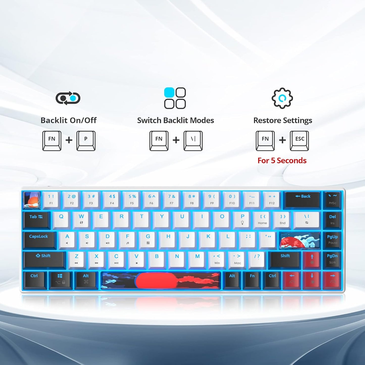 60 Percent Gaming Keyboard 61 Keys Wired Mechanical Keyboard Ultra Compact Key Board Red Switch LED Backlit for Windows Laptop Gamer