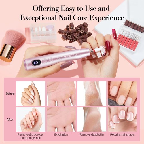 AZUREBEAUTY Dip Powder Nail Kit with Electric Nail Drill 24 Colors White Nude Glitter Nail Powder Starter Kit with Dip Liquids Base Top Coat Activator Portable Manicure French Nail Art Essential Set