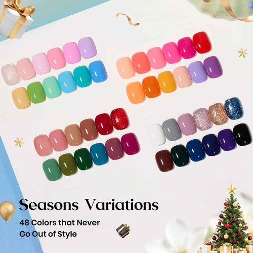 Beetles Gel Nail Polish Set - Seasons Variations 48 Colors Gel Polish Kit Brown Nude Pink Red Blue White with Base Top Coat Home DIY UV LED Soak Off Nail Art Salon Manicure Starter Kit Gift for Women