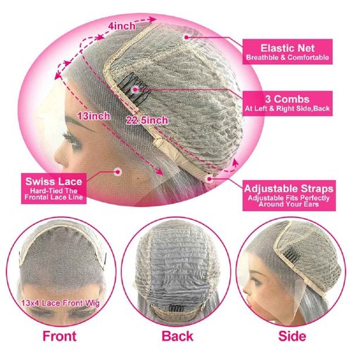 hoshee 200% Density Silver Grey Lace Front Wigs Human Hair For Women No Mixed Fiber Double Drawn Straight Virgin Hair Wig 13x4 UHD Lace Frontal Wig Brazilian Hair 18 Inches