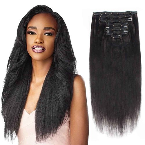 Lovrio Brazilian Virgin Yaki Straight Clip in Human Hair Extension Double Weft Straight Clip in Hair Extensions Human Hair for Women Thick20 Inch Natural Black Yaki Clip ins Hair120G 7 Pieces,17 Clips