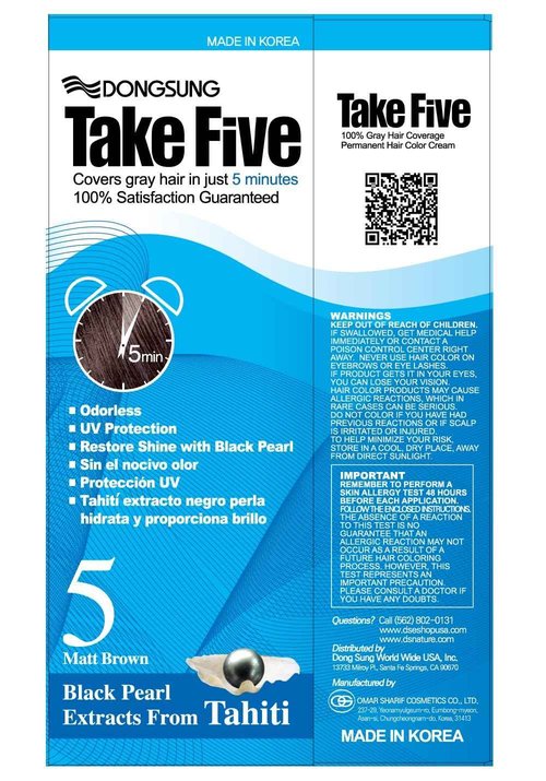 Dongsung Take 5 Hair Dye No.5 Matt Brown Covers Gray Hair in Just 5 Minutes Without Any Foul Odor! Designed to Improve Damaged Hair (Pack of 12)