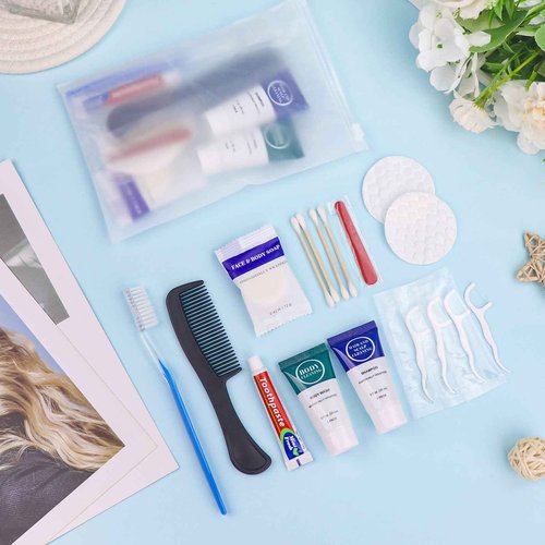 Toiletry Kits Travel Essentials Disposable Hygiene in Bulk, Trial Size Toiletries Supplies Individually Wrapped Traveling Personal Care Items, for Camping, Hotel, Homeless, Charity, 8-in-1 (40-Pack)