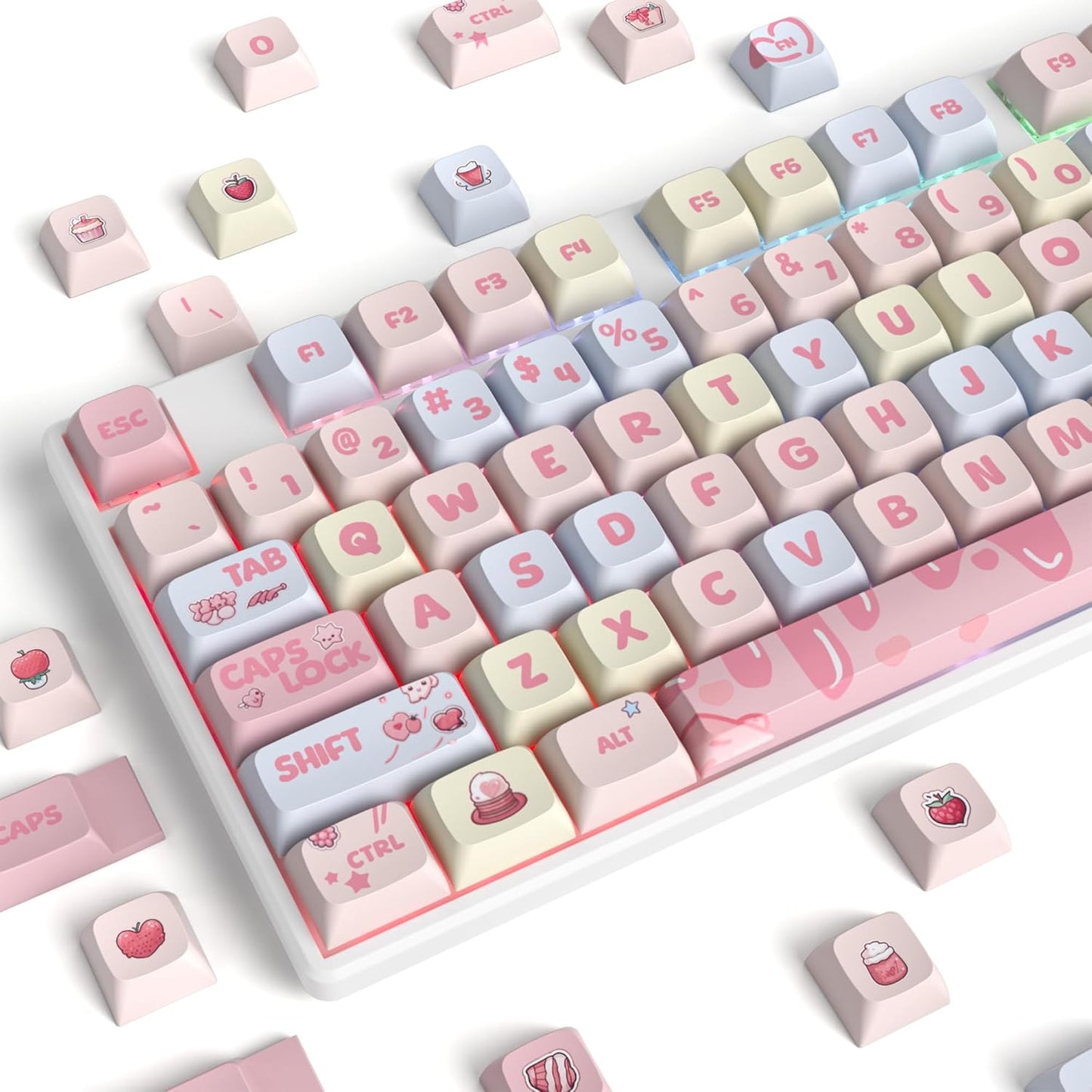 140 Keys Gradient Keycaps Side Printed Keycap Set Cherry Profile PBT Keycaps Double Shot Shine Through Custom Keycaps for Mechanical Gaming Keyboards(Minutest Dust)