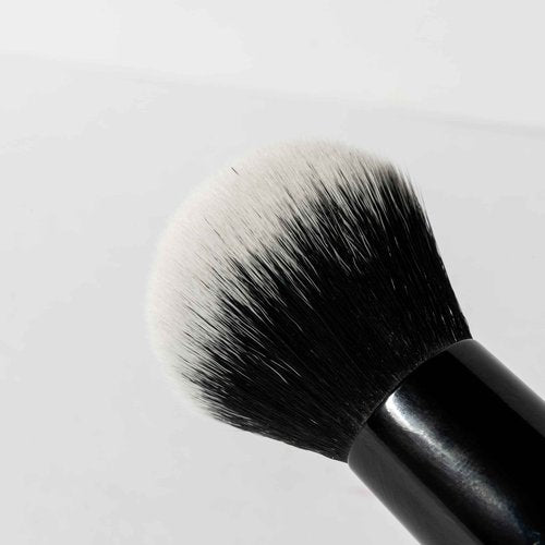 Lune+Aster Powder Duo Brush | Dual-Ended Makeup Brush For Application Of Bronzers, Blushes And Powders. Made with Alumium Handle, Vegan Bristles.