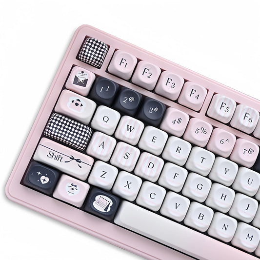 ZMX Pink and Black Keycaps,MOA Profile Cute Keycaps PBT Dye-Sub Kawaii Custom Full Size Keycap Set for Cherry MX Switch ANSI Layout 75% 60% Mechanical Gaming Keyboard DIY Creamy Key Cap (126Keys)