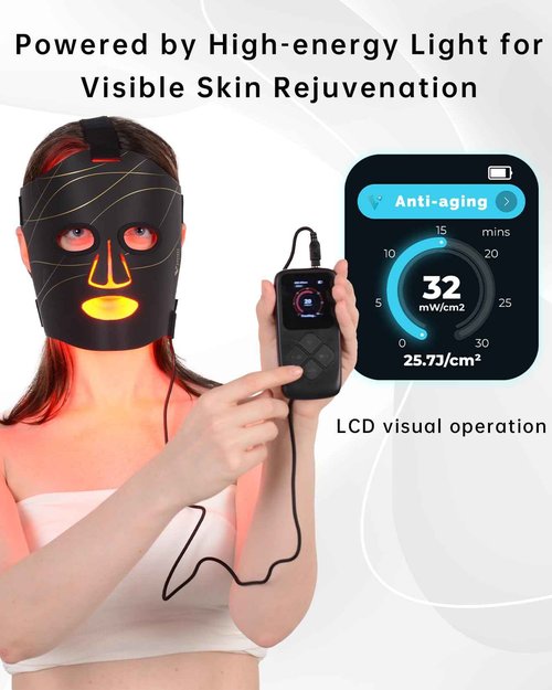 Red Light Therapy Mask: 292 LEDs High Energy Professional Infrared Red Light Therapy Device for Face Led Lighting Facial Mask Replace Photon Rejuvenation - Black