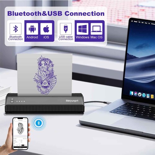 Tattoo Stencil Printer Bluetooth Thermal Stencil Printer for Tattooing Wireless Tattoo Machine Kit with 10 Transfer Paper Compatible with Smartphone & PC for Tattoo Artists & Beginners