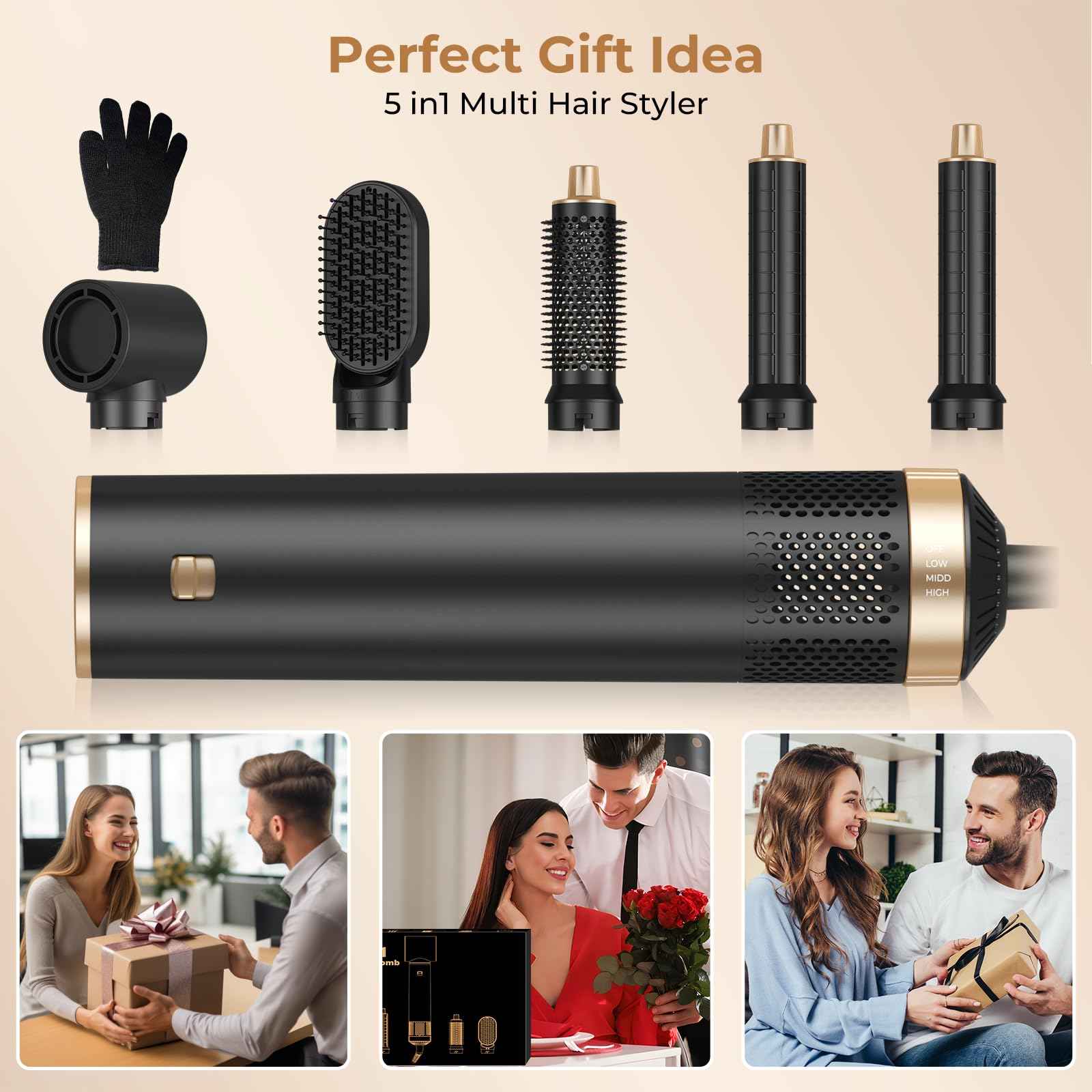 Hair Dryer Brush 5 in 1, Negative Ion Blow Dryer Brush Set Upgrade Hot Air Brush As A Gift for Straight/Curl/Drying/Smoothing Air Styler Curling Wrap Air Curler, Curling Iron Hair Styling Tools