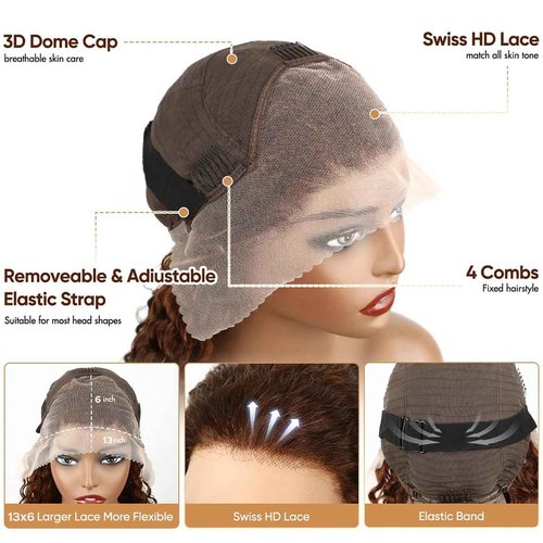 TOYERE 26 Inch Chocolate Brown Lace Front Wig 13x6 Deep Wave HD Lace Frontal Wigs Human Hair 4# Colored Pre Plucked with Baby Hair Natural Hairline