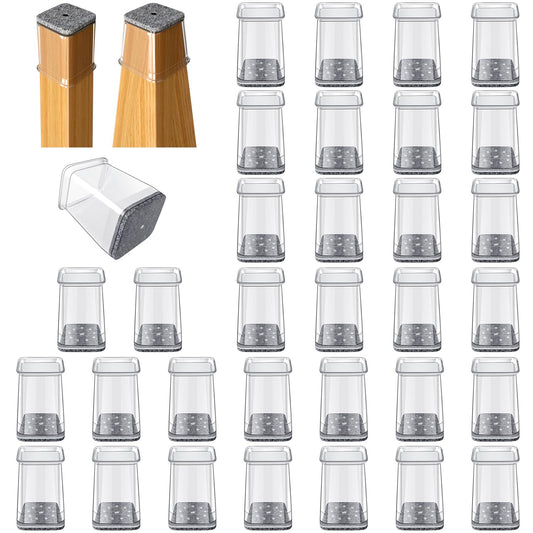 32 Pcs Square Chair Leg Floor Protectors - Silicone & Felt Furniture Pads for Hardwood Floors, Scratch-Resistant Noise-Reducing Chair Leg Caps, Fits Square Legs (1/2'' to 3/4'')