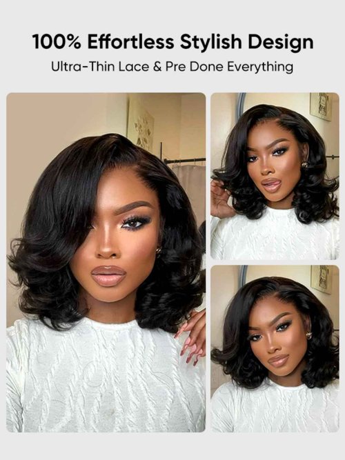 Wiggins Hair Body Wave Bob Wig Human Hair 4x7 Lace Front Wigs Human Hair Pre Cut Lace Ready to Wear Glueless Wig Human Hair Body Bob Wig For Women Pre-Bleached Knots & Adjustable Straps 12 Inch