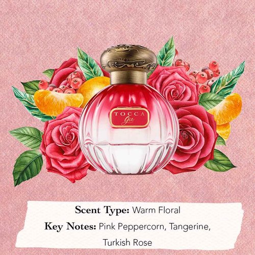 Tocca Women's Perfume, Gia Fragrance, 1.7oz (50 ml) - Warm Floral, Pink Peppercorn, Tangerine, Turkish Rose - Hand-Finished Bottle