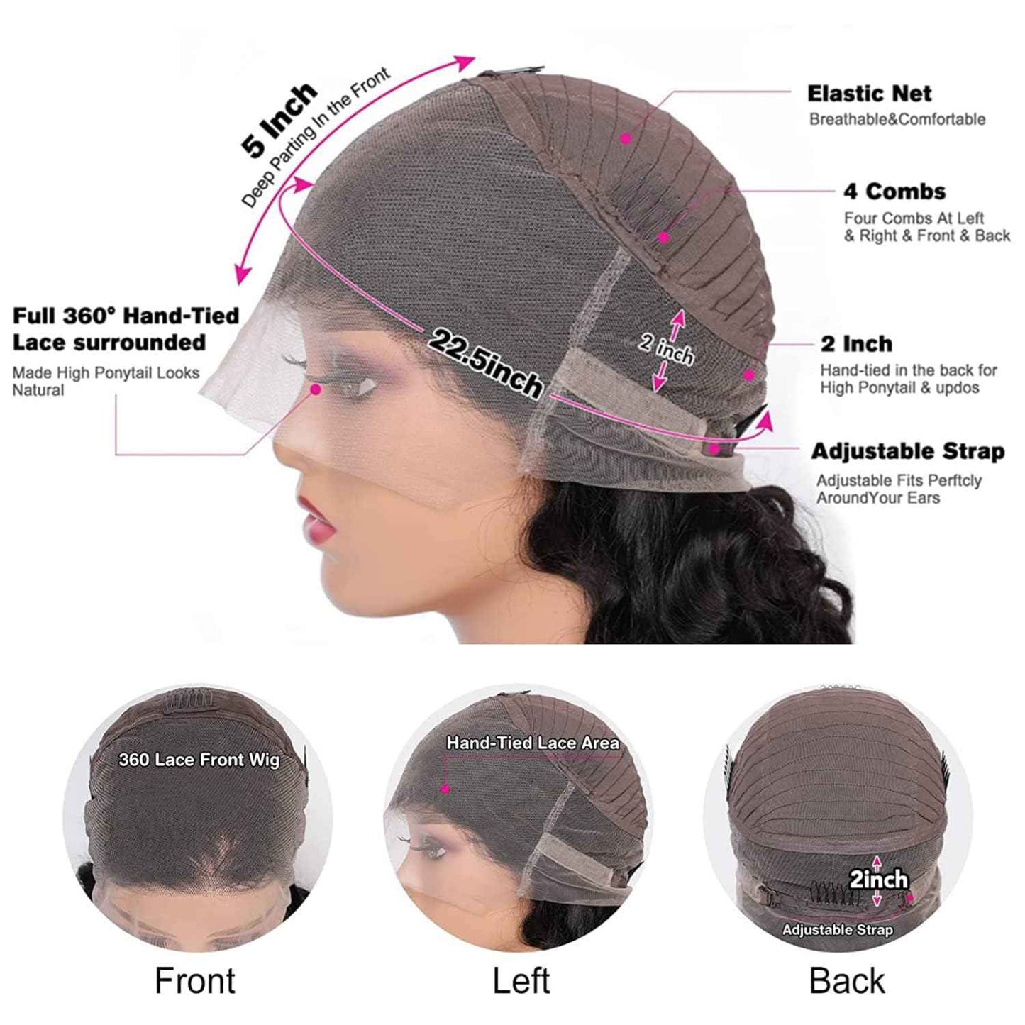 kloiynj 360 Lace Front Wigs Human Hair 220% Density Body Wave HD Lace Front Wigs Human Hair for Women 18 Inch Brazilian Virgin 360 Full Lace Human Hair Wigs Pre Plucked with Baby Hair Natural Color