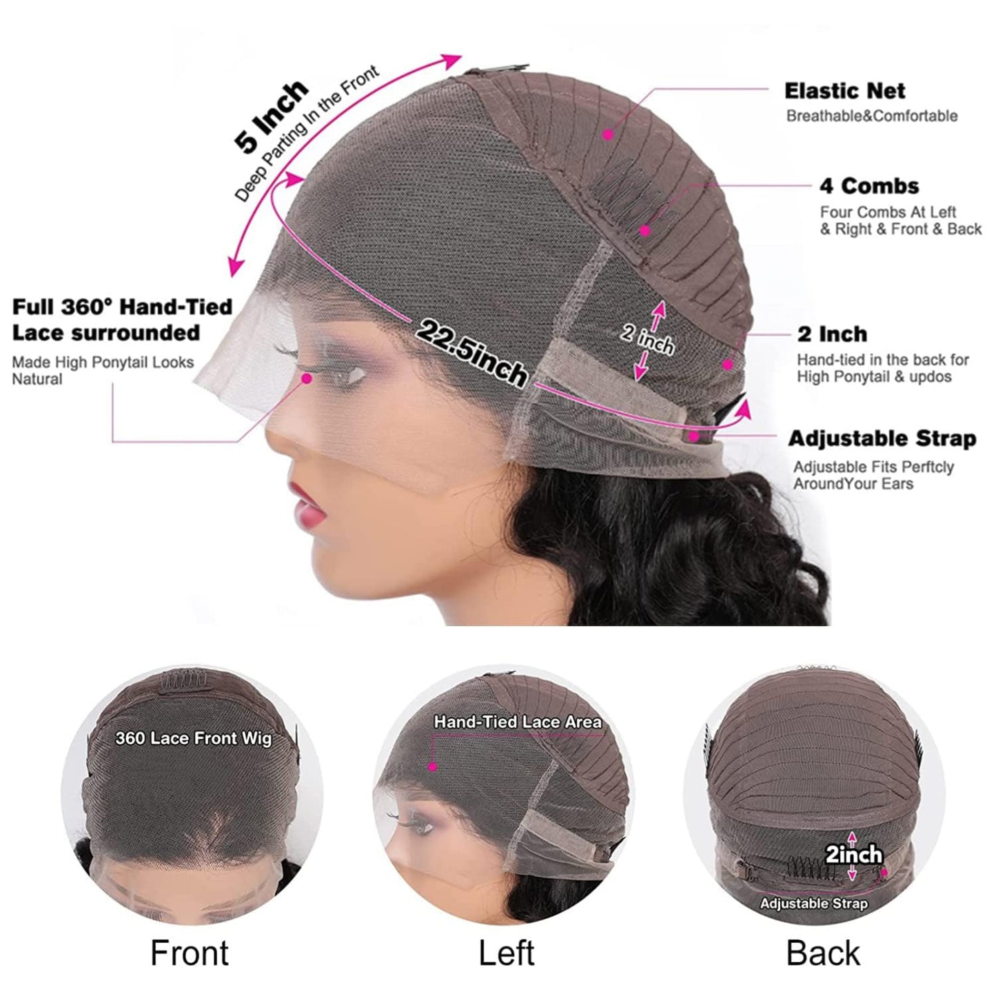 Kloiynj 360 Lace Front Wigs - 220% Density Body Wave HD Lace Front Wigs - Brazilian Virgin 16 Inch - Full Lace Wigs Pre Plucked with Baby Hair - Natural Color