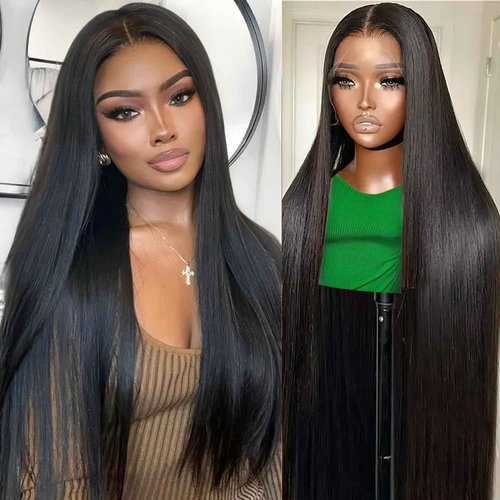 13x6 Lace Front Wigs Human Hair Straight HD Lace Front Wigs Human Hair 180% Density Pre Plucked with Baby Straight Wigs Frontal Wigs for Women Natural Black 20 Inch