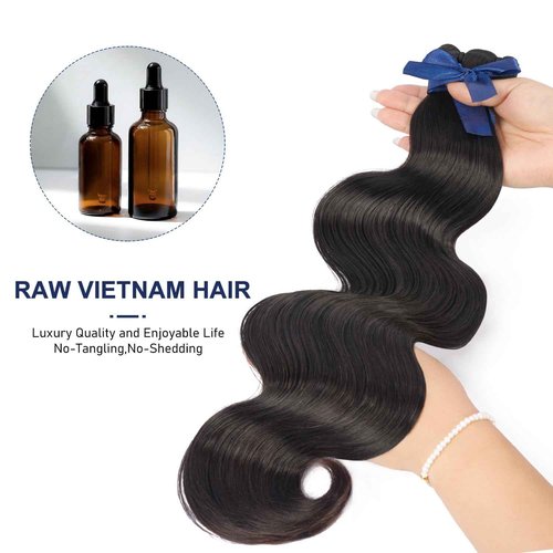 VQQSWAN Raw Bundles Human Hair Body Wave, Bleachable & Dyeable, No Shedding, No Tangles, 15A Raw Vietnamese Hair Bundles, 18 Inch, 3X Longer Lifespan