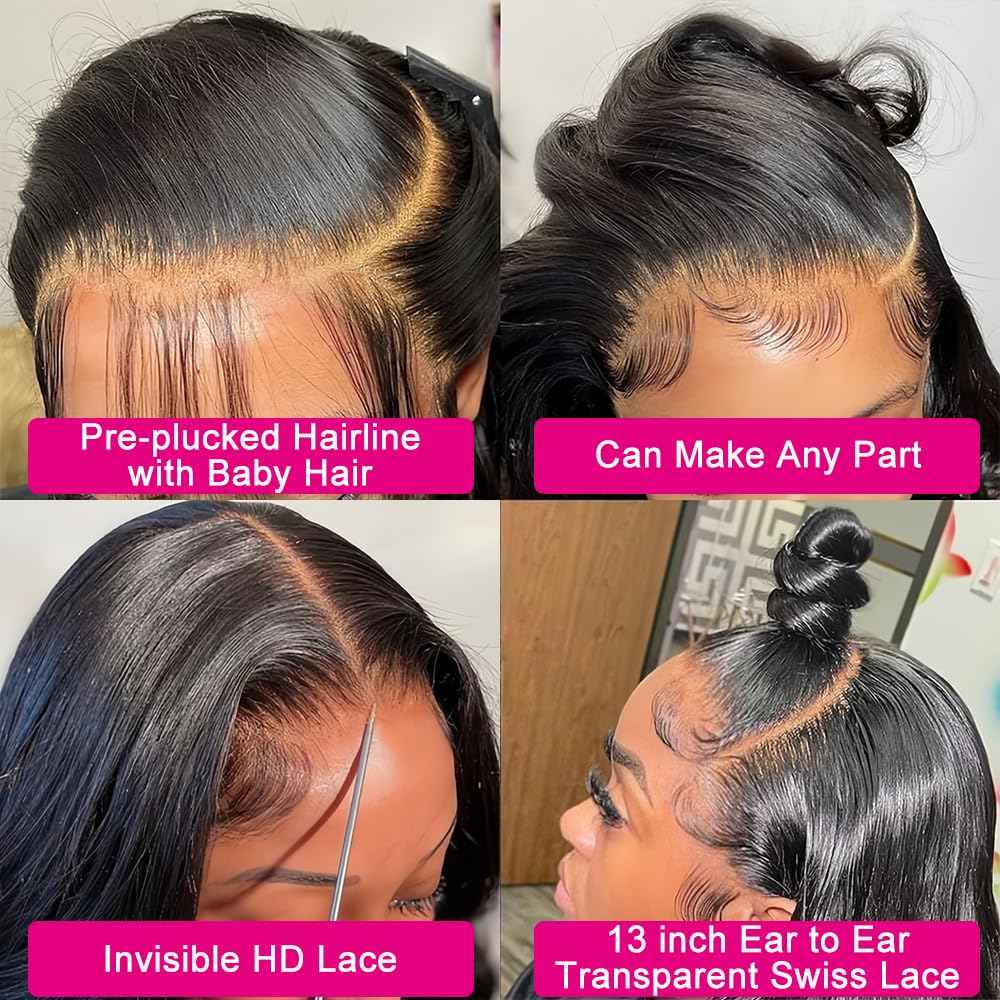 30 Inch HD Lace Front Wigs Human Hair Wigs for Black Women 13x6 Lace Front Wigs Body Wave Lace Front Wigs Human Hair Glueless Wigs Pre Plucked Transparent Lace Wigs
