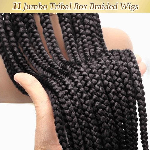 Alebery 36" Full Lace Braided Wigs for Black Women Jumbo Box Braids Lace Front Wig with Baby Hair Lightweight Synthetic Lace Frontal Black Cornrow Twisted Wigs (Black)