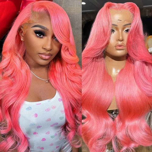 Gurdasa Pink Lace Front Wig Human Hair 200% Density Body Wave Pink Wig Human Hair 13x4 HD Frontal Wigs Human Hair Pre Plucked Colored Lace Front Wig For Women 20 Inch