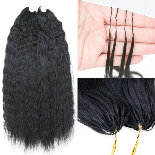 RHEANNA Feather Crochet Human Hair Extensions Wet and Wavy Knotless Pre-Separated Crochet Hair Extensions Human Hair With String In The Middle Braid 18inch 60g