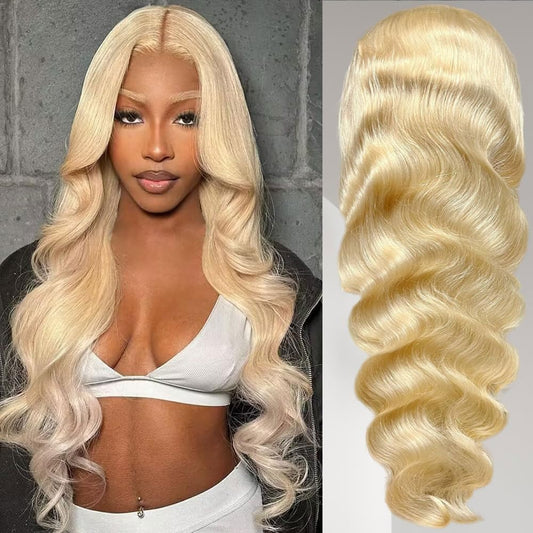 Loyom 613 28 Inch Lace Front Wig Human Hair 13x6 Transparent Lace 12A 200 Density Blonde Body Wave Lace Front Wigs Human Hair Pre Plucked 613 HD Lace Frontal Wig