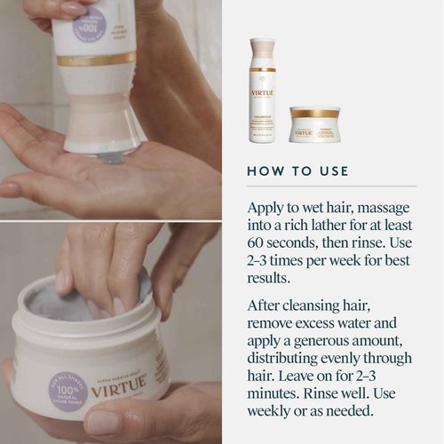 VIRTUE ColorKick Extended Vibrancy Bundle with Shampoo and Hair Mask, De-Brassing Natural Color Toner, Brightens and Revitalizes All Color-Treated Hair