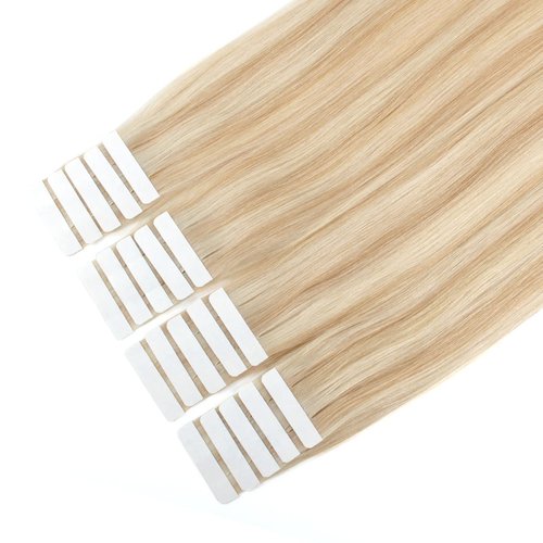 Sixstarhair Highlighted Tape In Human Hair Extensions Seamless Skin Weft Hair Extensions with Dirty Blonde and Platinum Blonde Hair Extensions Double Sided Tapes P18-613# 20inch