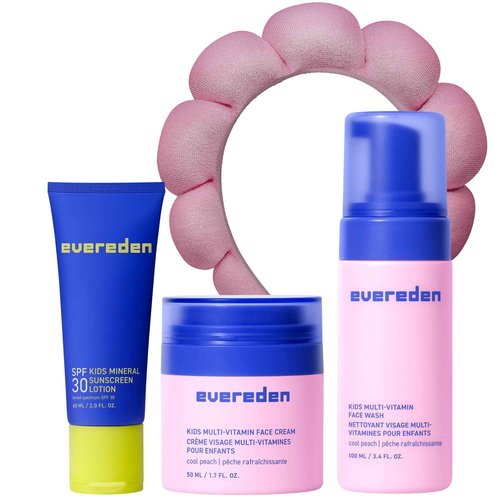 Evereden Kids Daily 1-2-3 Routine Bundle with Multi-Vitamin Kids Face Wash, Face Cream, SPF 30 & Spa Headband – Non-Toxic, Dermatologist-Tested & Gentle Skincare for Kids – Perfect for Daily Care