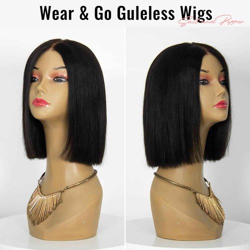 Topnormantic Wear and Go Glueless Wigs Human Hair Pre Plucked Pre Cut, Blunt Cut Bob Wigs Human Hair Bleached Knots 210% Density 12A Brazilian Virgin Hair 5x5 HD Lace Closure Wigs Black Women 10 Inch
