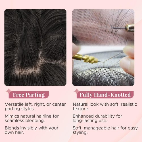 SEGOHAIR Women's Clip In Human Hair Topper, with 360° 3D Cover Air Bangs - for Thinning Hair, Straight, 11 Inch, Medium Brown, 9x12 CM Upgraded Seamless Silk Base, Lightweight, Breathable