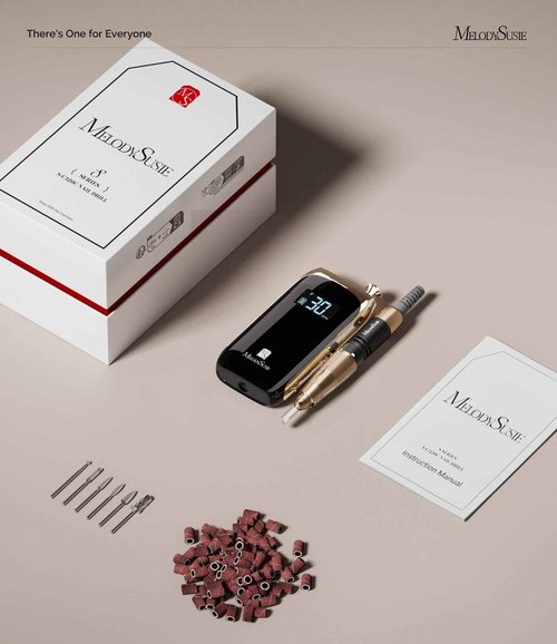 MelodySusie SC320C Electric Nail Drill Machine, Rechargeable 30000RPM Efile for Acrylic Nail, Portable Nail File with 6 Nail Drill Bit Set, SR3 Jade (Black)