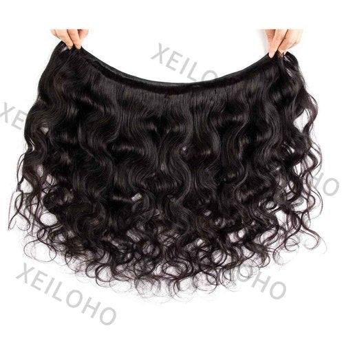 XEILOHO 12A Body Wave Bundles Human Hair 16 18 20 inch Brazilian Virgin Human Hair Bundles 100% Unprocessed Human Hair Body Wave Weft Extensions Quick Weave Natural Black(300g）