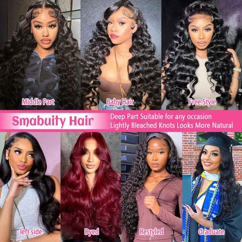 Smabuity 13x6 Body Wave Lace Front Wigs Human Hair Pre Plucked, 180% Density HD Transparent Glueless Lace Frontal Wigs with Baby Hair for Women, 26 Inch