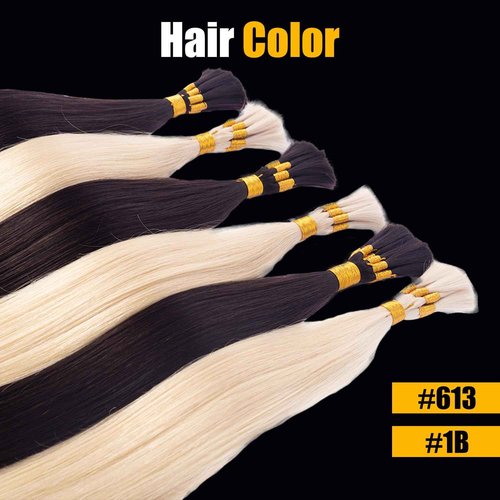 V Light Hair Extension Kit Hair Bulk, 18" 20" 22", 100 grams, Double Drawn,10 Bundles,100% Human V-light Bulk Hair Extensions #1B Black #613 blonde. (#1b 100g, 20inch)