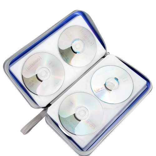 Siveit CD Case, DVD Case Holder 96 Capacity Hard Plastic CD DVD Disc Cases Storage Binder Wallet for Car Home Office Travel (Blue)