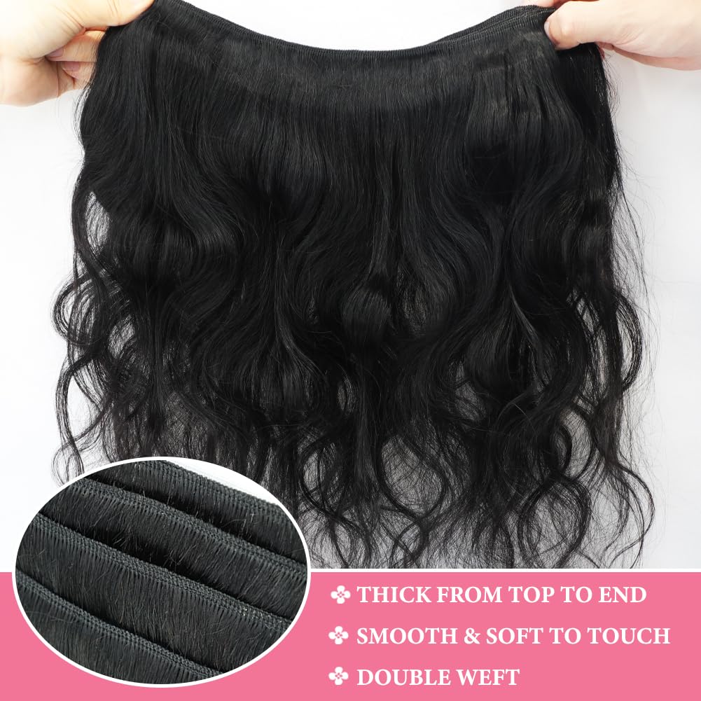 12A Human Hair Bundles with Closure Body Wave Bundles 16 18 20+14 Inch 5X5 HD Lace Closure Human Hair 100% Brazilian Virgin Hair Extensions 3 Bundles Hair Quick Weave Bundle Natural Black for Women