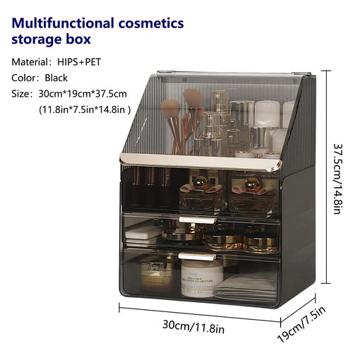 DASITON Dustproof MultiLayer Makeup Brush holder Organizer,Makeup Brush Holder,Makeup Organizers,Large Capacity Desktop Storage Box with Drawer,for Beauty Products...（Grey)