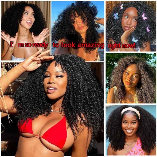 OWNROSE Half Wig Upgread 3 In 1 Kinky Curly Half Wig Human Hair 200 Density Glueless Wigs Human Hair Beginner Friendly Curly Wig Drawstring Seamless Flip Over Clip in Wigs for Women 16 Inch
