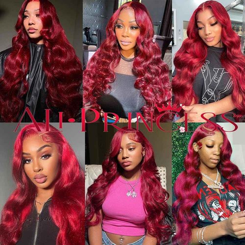 Aliprincess 220% Density 99J Burgundy Lace Front Wigs Human Hair Pre Plucked Hairline Body Wave Glueless 13×4 HD Transparent Wigs for Women Human Hair Wine Red Colored (24 inch, 99j)