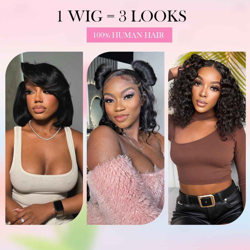 DonsiRol 12 inch Bob Wig Human Hair, Glueless Wigs Human Hair Pre Plucked, 13x4 bob lace front wigs for Woman, 180% Density Bob Wigs with Baby Hair (Black)