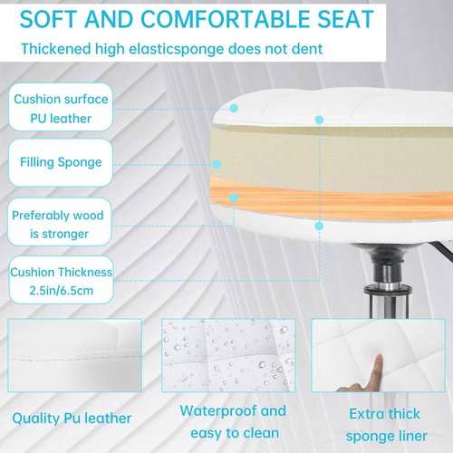 IBVIVIC PU Leahter Rolling Stool Height Adjustable Round Swivel Stools for Spa Salon Massage Work Chair with Foot Rest White