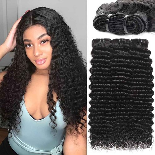 Deep Wave Human Hair Bundles 14 16 18 Inch Deep Curly Bundles Human Hair 12A Unprocessed Brazilian Virgin Double Weft Remy Hair Bundles Full and Thick