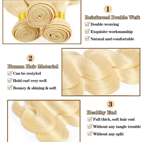 613 Blonde Body Wave Bundles Human Hair 14 16 18 Inch 100% Unprocessed Virgin Hair Extensions 12A Quick Weave Bundles Human Hair Double Weft